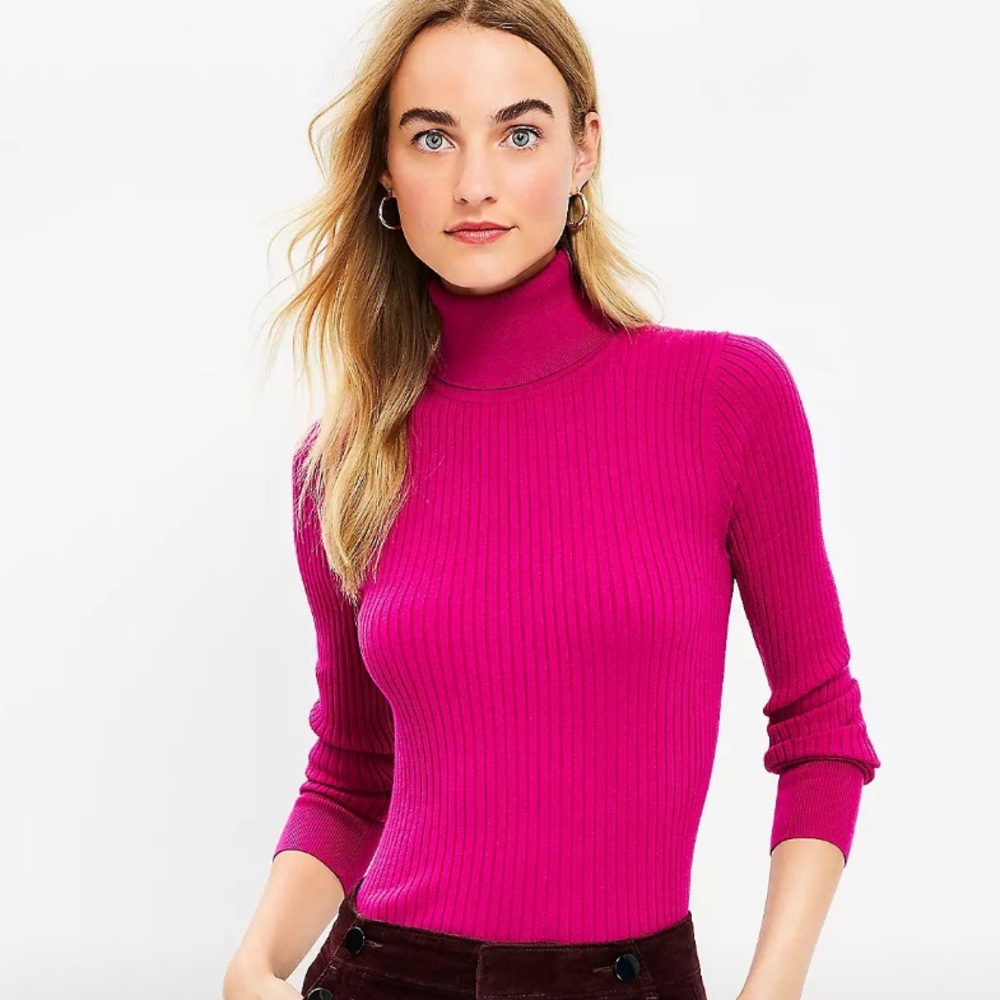Pink Ribbed Turtleneck Sweater From Loft